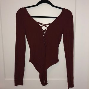 crimson lace-front bodysuit